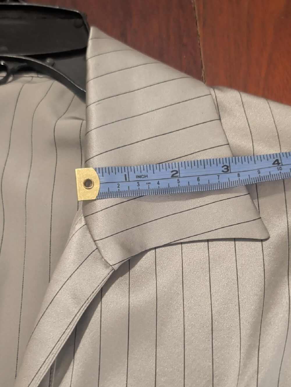Lafayette 148 New York Gray Satiny Silk Pinstripe Hidden Button-Front Shirt - Picture 10 of 10